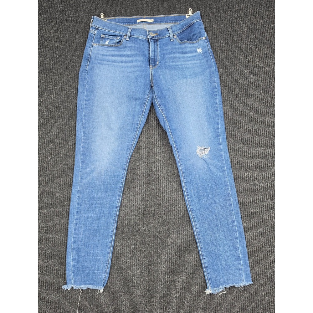 Levis Curvy Skinny Jeans Womens 32 Medium Wash Distressed Raw Hem Denim Pants